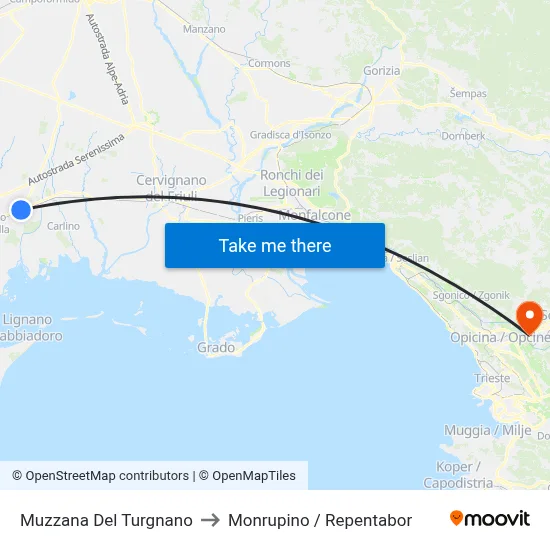 Muzzana del Turgnano to Monrupino / Repentabor map