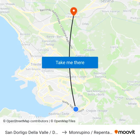 San Dorligo della Valle / Dolina to Monrupino / Repentabor map