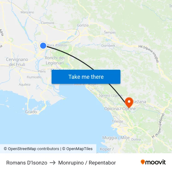 Romans d'Isonzo to Monrupino / Repentabor map
