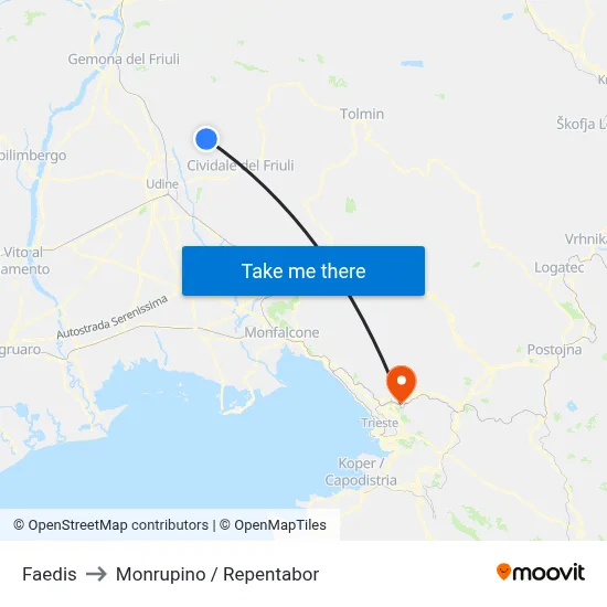 Faedis to Monrupino / Repentabor map