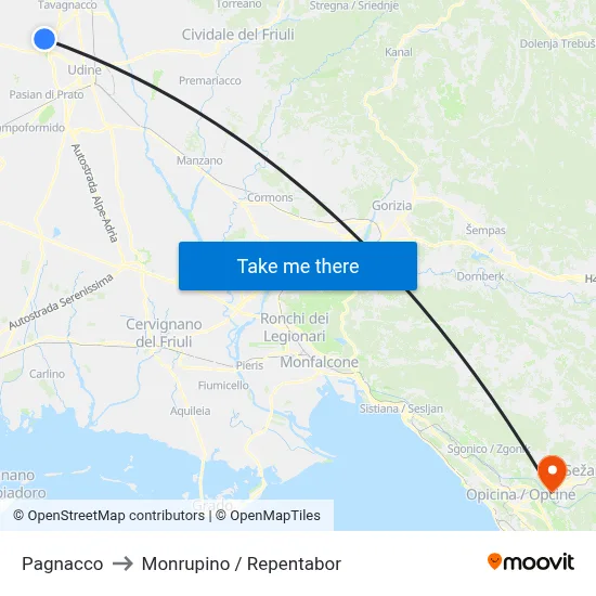 Pagnacco to Monrupino / Repentabor map