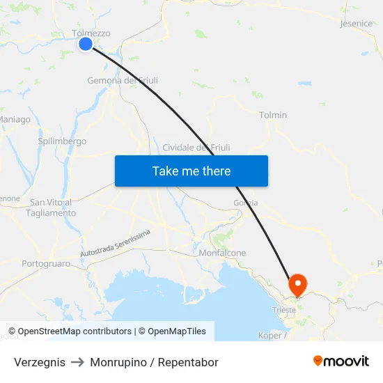 Verzegnis to Monrupino / Repentabor map