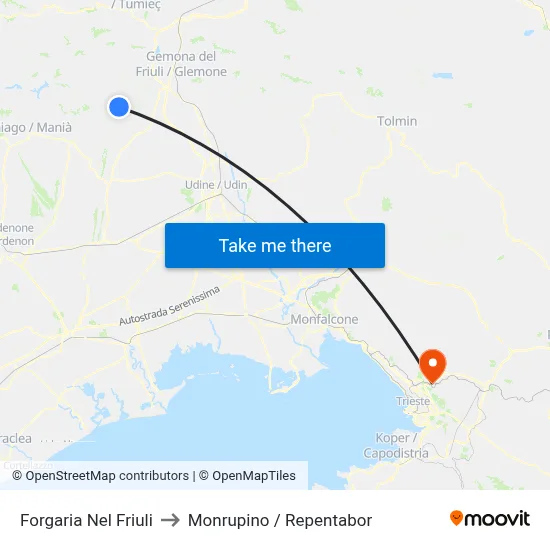 Forgaria nel Friuli to Monrupino / Repentabor map