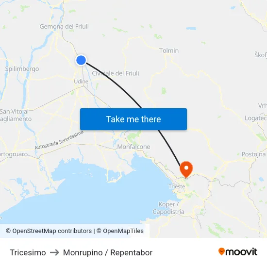 Tricesimo to Monrupino / Repentabor map