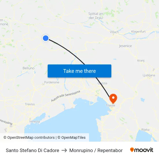 Santo Stefano di Cadore to Monrupino / Repentabor map