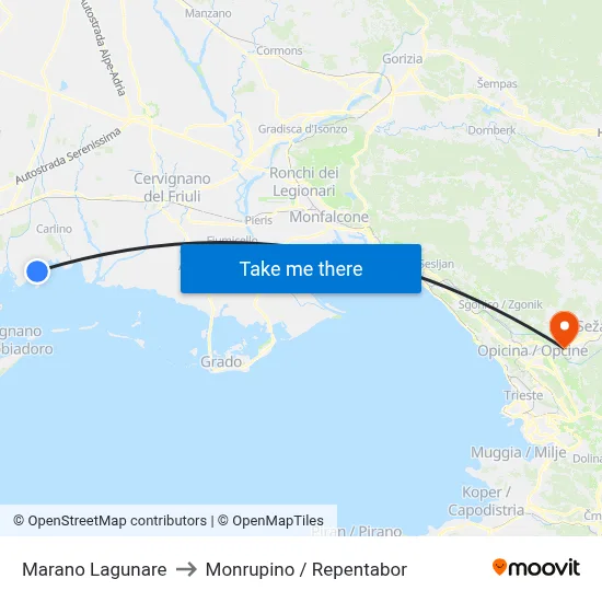 Marano Lagunare to Monrupino / Repentabor map