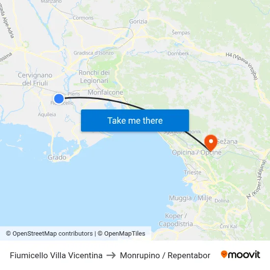 Fiumicello Villa Vicentina to Monrupino / Repentabor map