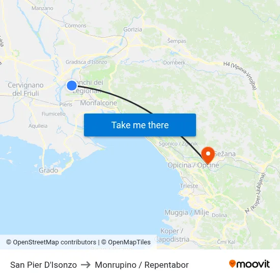 San Pier D'Isonzo to Monrupino / Repentabor map
