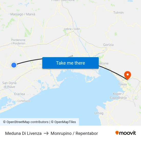 Meduna di Livenza to Monrupino / Repentabor map