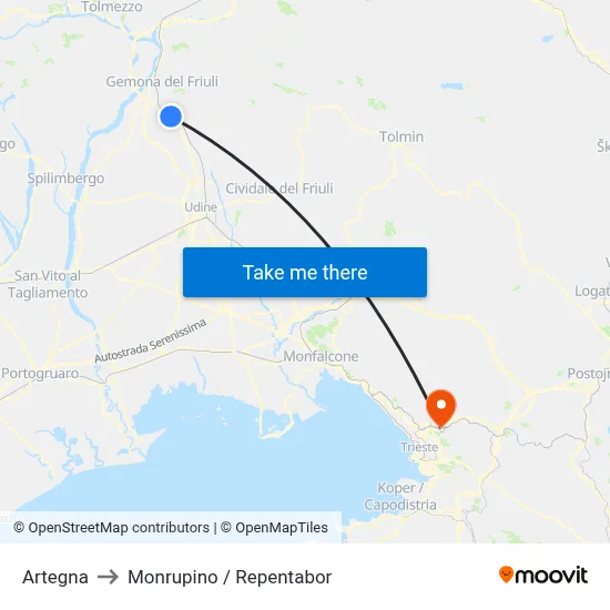 Artegna to Monrupino / Repentabor map