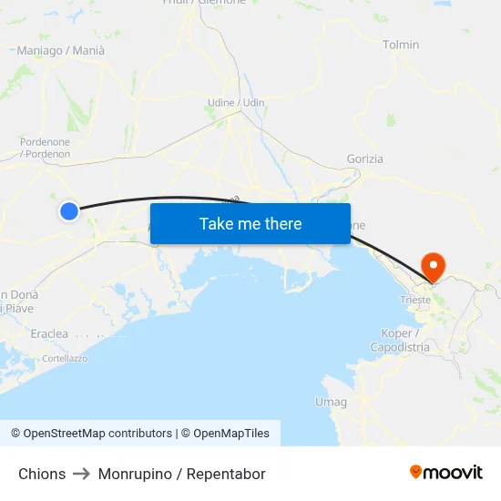 Chions to Monrupino / Repentabor map