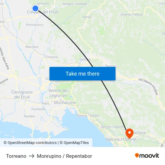 Torreano to Monrupino / Repentabor map