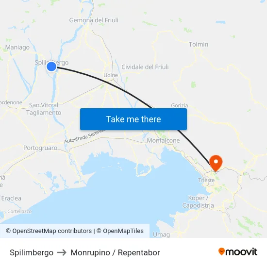 Spilimbergo to Monrupino / Repentabor map