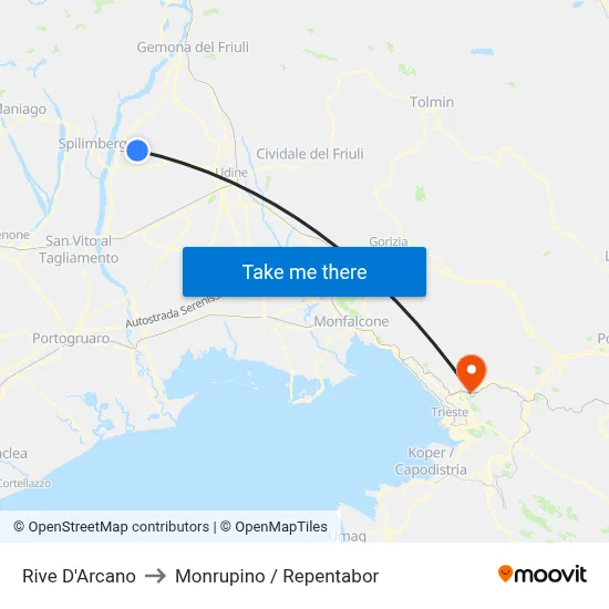 Rive d'Arcano to Monrupino / Repentabor map