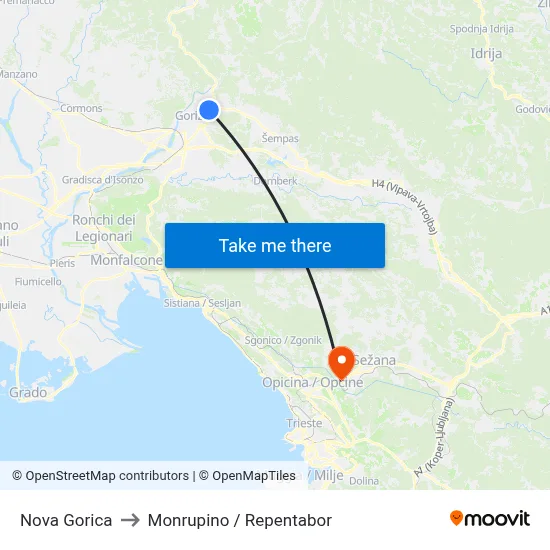 Nova Gorica to Monrupino / Repentabor map