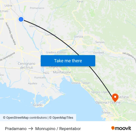 Pradamano to Monrupino / Repentabor map
