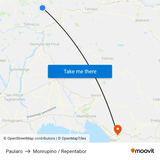 Paularo to Monrupino / Repentabor map