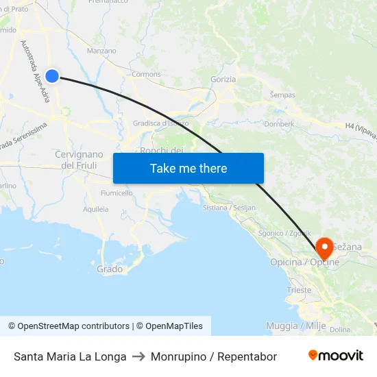 Santa Maria la Longa to Monrupino / Repentabor map