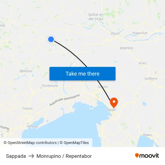 Sappada to Monrupino / Repentabor map