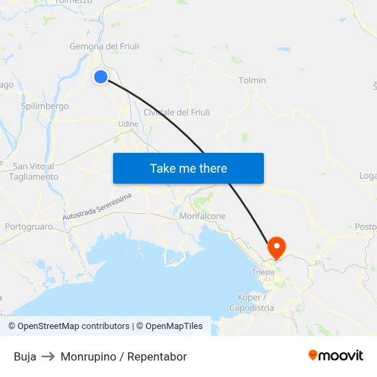 Buja to Monrupino / Repentabor map