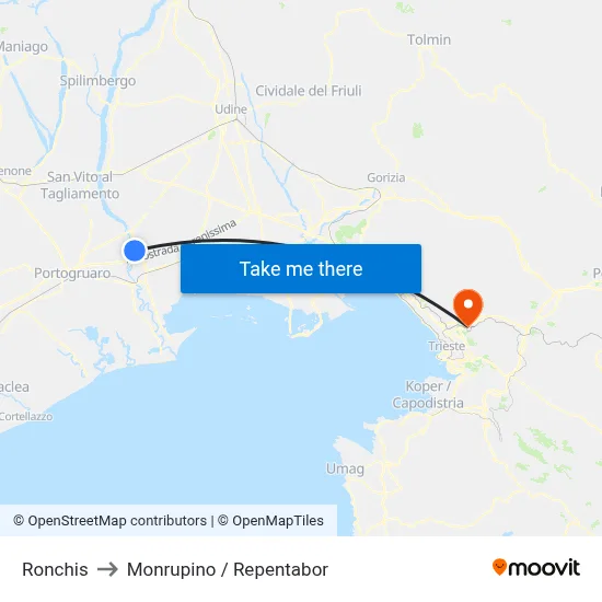 Ronchis to Monrupino / Repentabor map