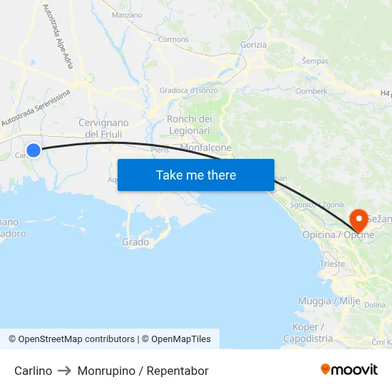 Carlino to Monrupino / Repentabor map