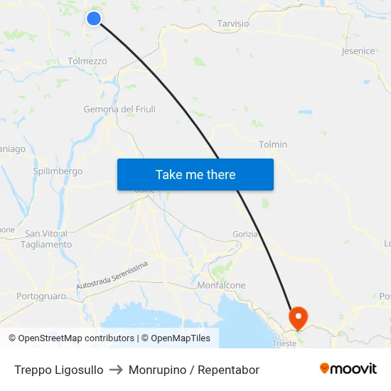 Treppo Ligosullo to Monrupino / Repentabor map