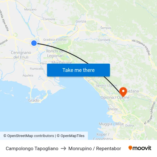 Campolongo Tapogliano to Monrupino / Repentabor map