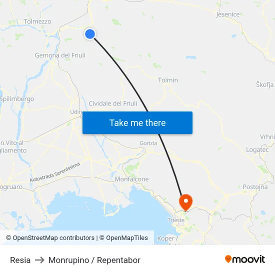 Resia to Monrupino / Repentabor map