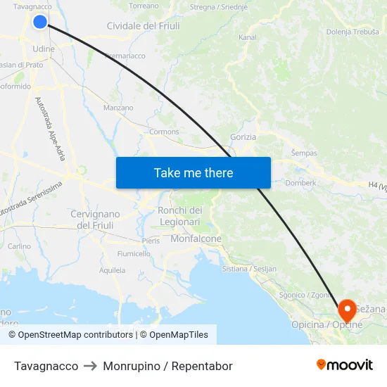 Tavagnacco to Monrupino / Repentabor map