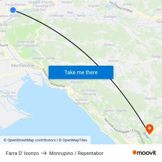 Farra d'Isonzo to Monrupino / Repentabor map