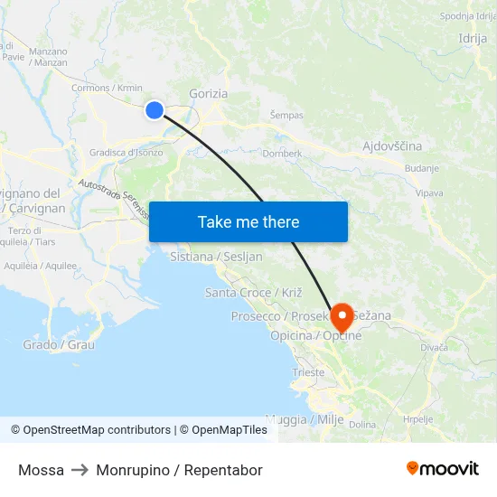 Mossa to Monrupino / Repentabor map