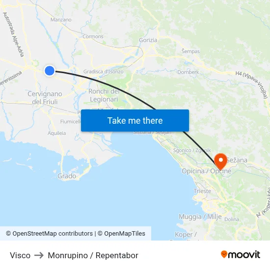 Visco to Monrupino / Repentabor map