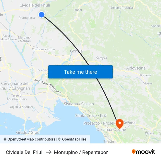 Cividale del Friuli to Monrupino / Repentabor map