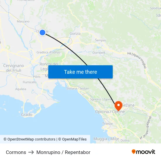 Cormons to Monrupino / Repentabor map