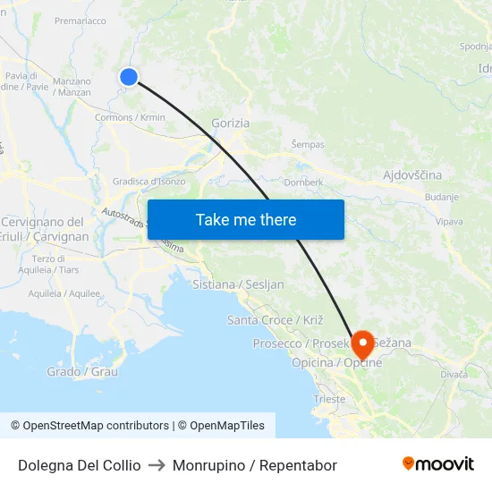 Dolegna del Collio to Monrupino / Repentabor map