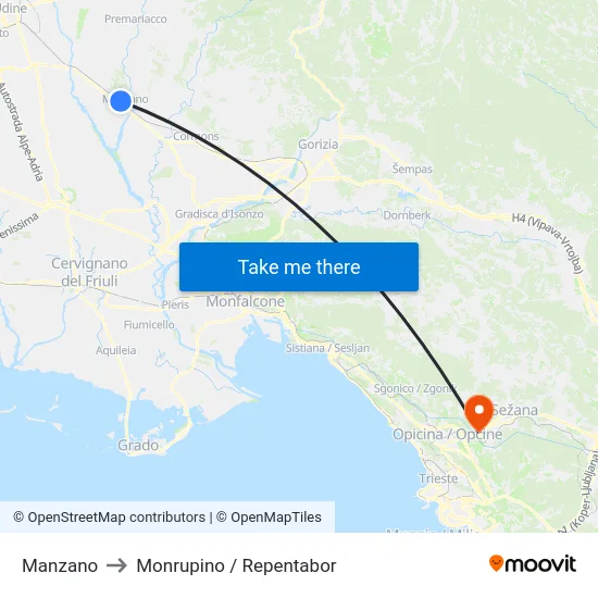 Manzano to Monrupino / Repentabor map