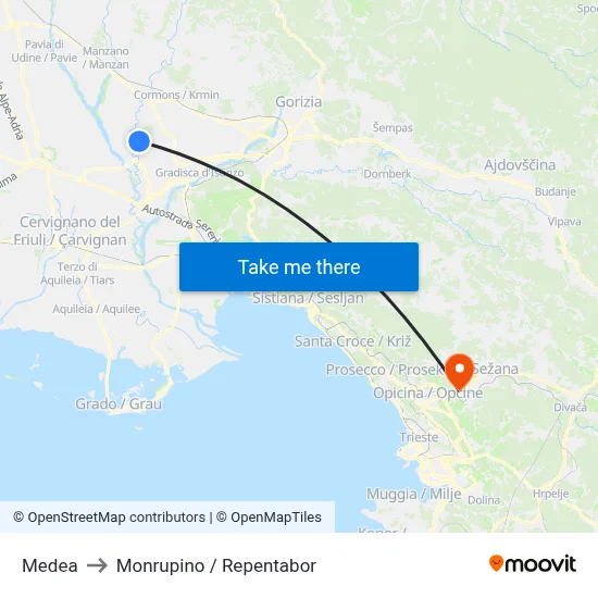 Medea to Monrupino / Repentabor map
