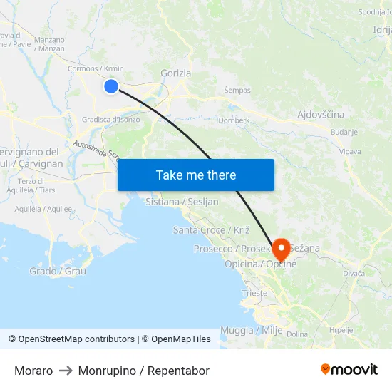Moraro to Monrupino / Repentabor map