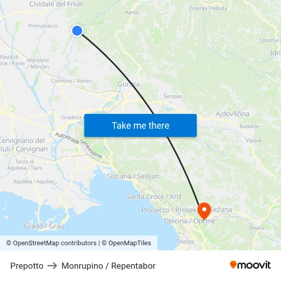Prepotto to Monrupino / Repentabor map