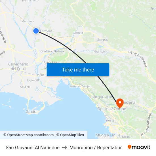 San Giovanni Al Natisone to Monrupino / Repentabor map