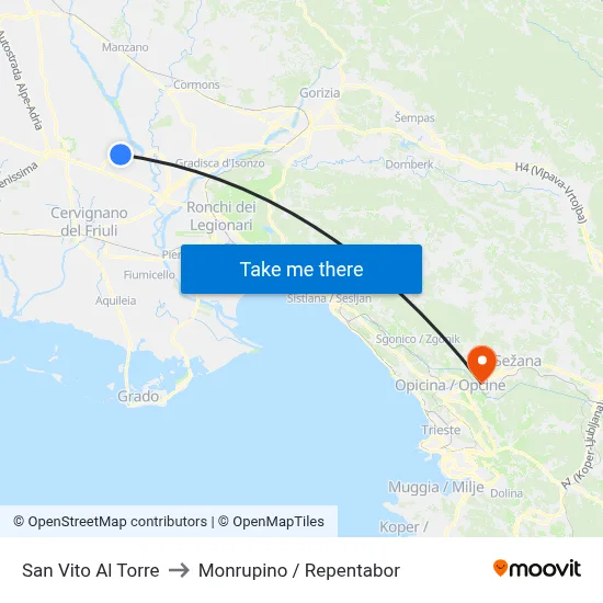 San Vito Al Torre to Monrupino / Repentabor map