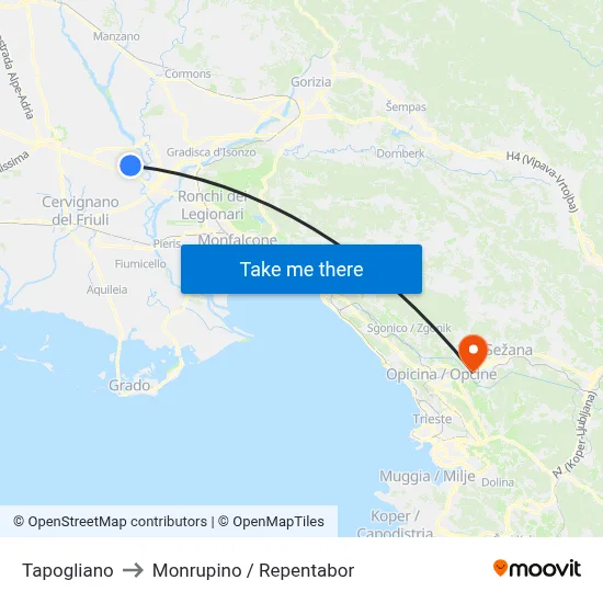 Tapogliano to Monrupino / Repentabor map