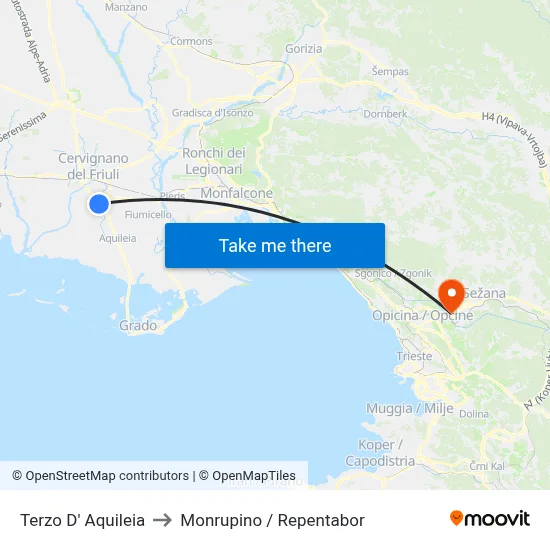 Terzo D' Aquileia to Monrupino / Repentabor map