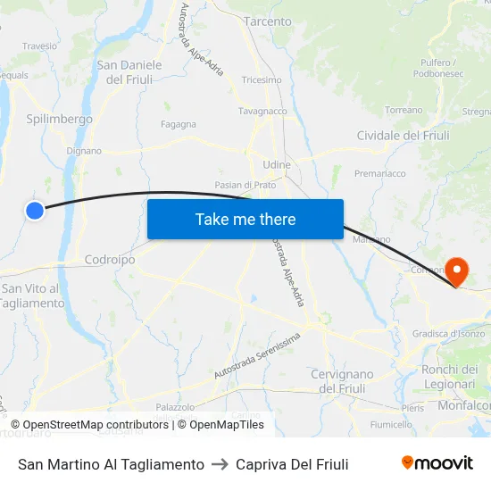San Martino al Tagliamento to Capriva del Friuli map