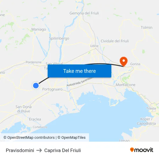 Pravisdomini to Capriva Del Friuli map