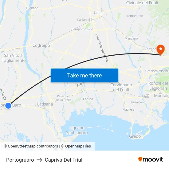 Portogruaro to Capriva Del Friuli map