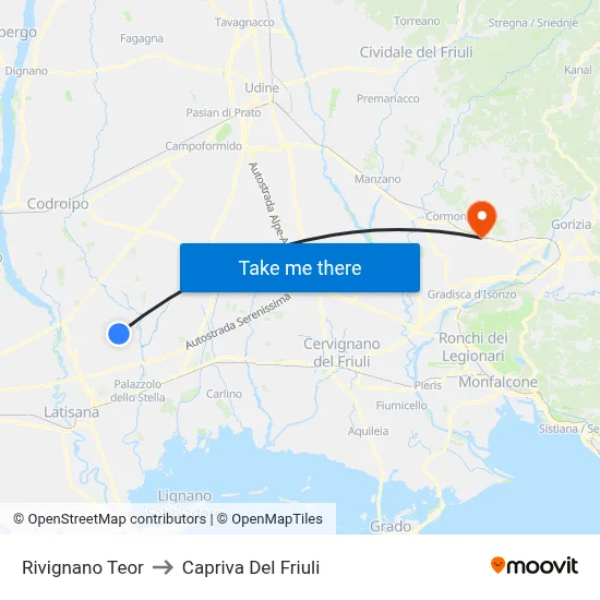 Rivignano Teor to Capriva Del Friuli map
