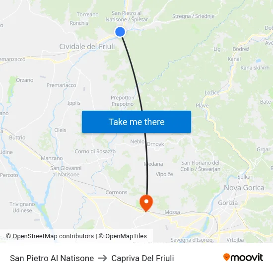 San Pietro al Natisone to Capriva del Friuli map