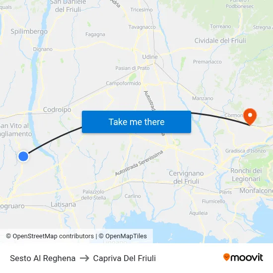 Sesto al Reghena to Capriva del Friuli map